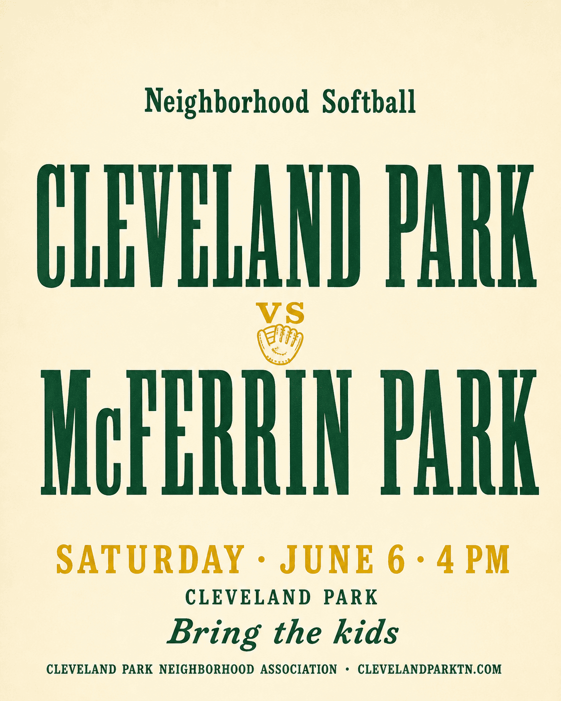Neighborhood Softball Game flyer