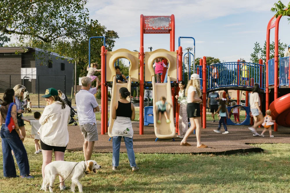 Families spending the afternoon around Cleveland Park’s playground.